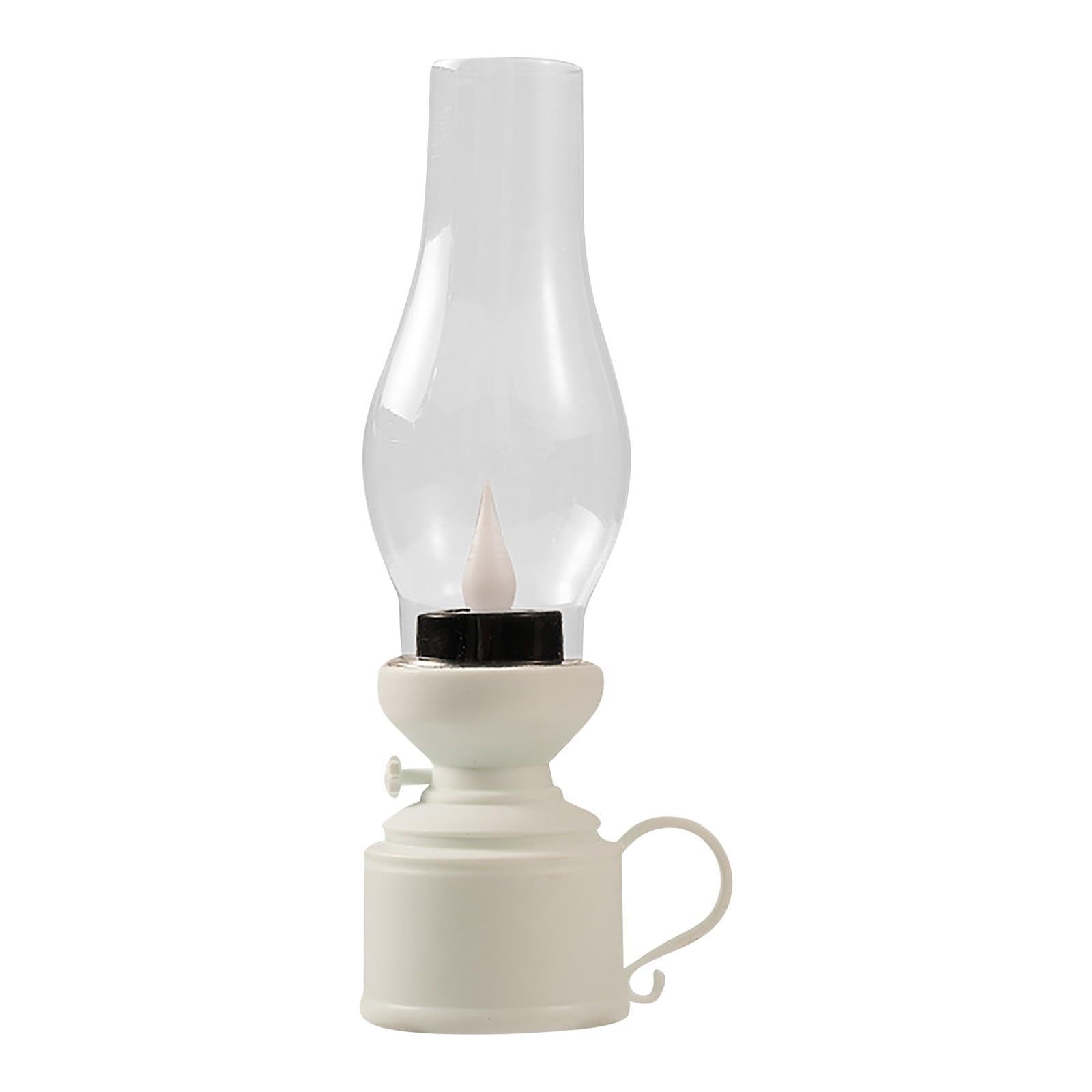 Vintage LED Kerosene Lamp β Flameless Battery-Operated with Swinging Flickering Candle, Clear Chimney & Handle β Retro Table Lantern for Home DΓ©cor, Holiday Ambience, Indoor & Outdoor (White)