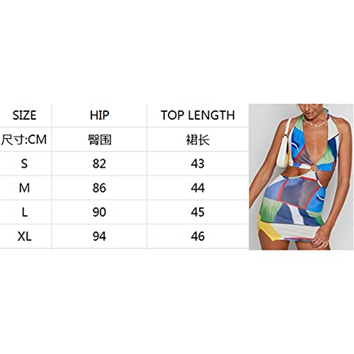 Kaipiclos Womens Y2K Sexy Tie Dye Halterneck Mini Dress V-Neck Sleeveless Backless Bodycon Dress Summer Beach Sundress A-Blue #TOP3