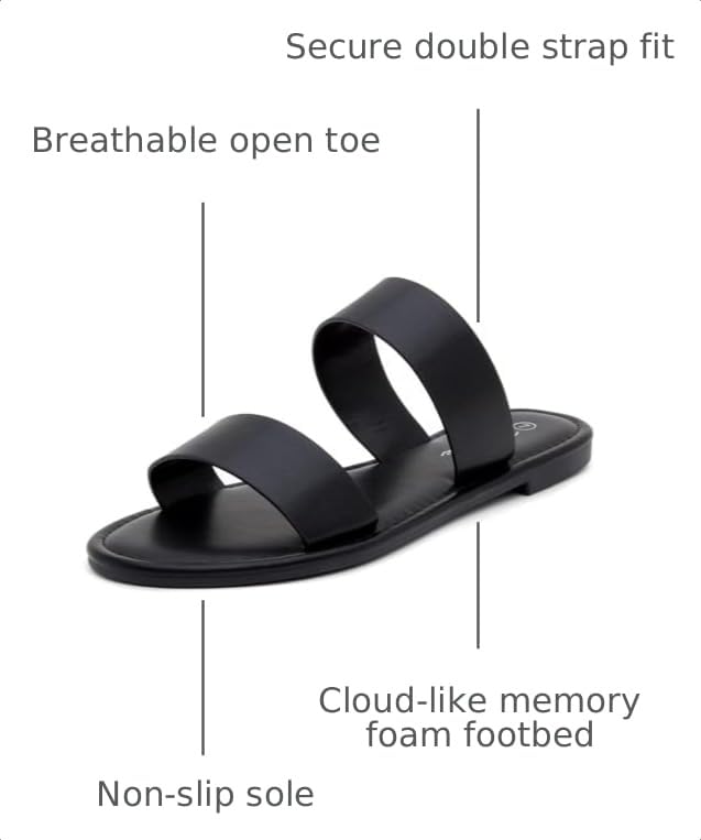 Image of Herstyle Flat Sandals for Women, Double Strap Slide Sandals, Open Toe Slip On, Comfortable Cushioned Footbed Casual Summer Shoes for Daily Wear, Beach, Vacation, Clear Options
