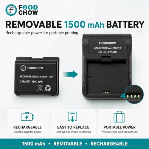Image of 58mm (2 Inch) Portable Receipt Printer | ESC /POS KOT Billing | Bluetooth+USB | 1500mAh Rechargeable | Android /iOS /Windows | Retail /Restaurant | 50+ Apps | Swiggy /Zomato | 1 Year Warranty