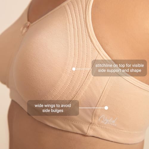 Image of NYKD (NYB169 Cotton Anti Microbial Non Padded & Non Wired Side Support Shaper Bra for Women | Full Coverage Bra with Detailed Contoured Lift & Shape with Wide Straps (Pack of 2)