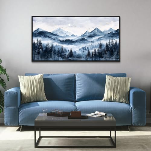 ERQINHUA Black Framed Canvas Wall Art For Bedroom Large Wall Decorations For Living Room Modern Office Mural Misty and Fog Forest Painting Mountain Landscape Pictures Artworks Home Decor 20x40 In