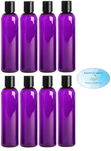 8 Ounce PET BPA-Free Plastic Empty Refillable Cosmo Round Bottles With Disc Caps (8 count, Purple)