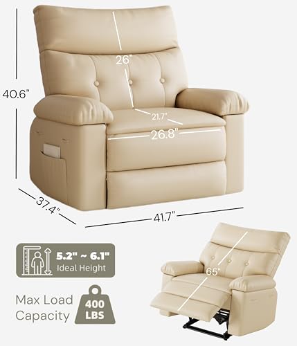 Image of GarveeHome Oversized Leather Recliner Chair, Extra Wide Manual Recliner for Adults, Lazy Chair with 1.5X Sponge Comfort Arm and Back for Living Room, Bedroom, Nursing Room