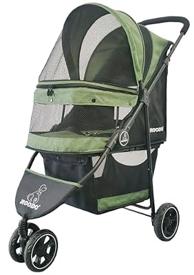 ROODO 3 Wheel Pet Stroller Best Lightweight Foldable Compact Portable Jogger All Terrain Travel Pet Gear Puppy Kitty Stroller for up to 30lbs Medium Small Dogs and Cats(Green)