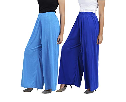 Image of Buy That Trendz M to 4XL Cotton Viscose Loose Fit Flared Wide Leg Palazzo Cotton for Pants Women Turquoise Royal Blue Combo Pack of 2 XXX-Large