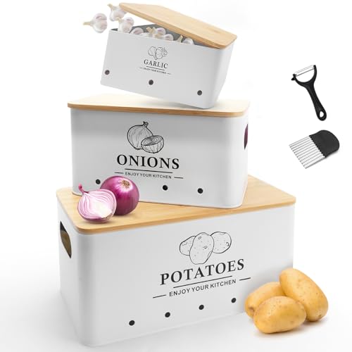 Dekosilave Kitchen Vegetable Storage Set of 3, Metal Onion Garlic Potato Storage Set, Kitchen...