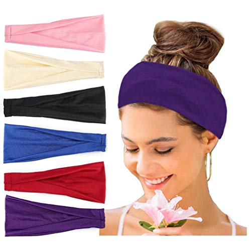 Catery Sports Headbands No Slip Grip Hairband Elastic Single Band Silicone Lined Sweatband Yoga Hair Accessories for Women and Girls (Multi2-6Pack) (Set 3-6 Pack)