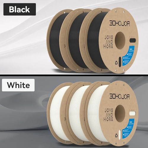 Image of 3DHoJor 6KG Bundle PLA+ Filament 1.75mm PLA 3D Printer Filament, 6 Pack 1kg(2.2lbs) Cardboard Spool, Dimensional Accuracy + /- 0.03mm, Fit Most FDM Printer (Black*3+Milky White*3)