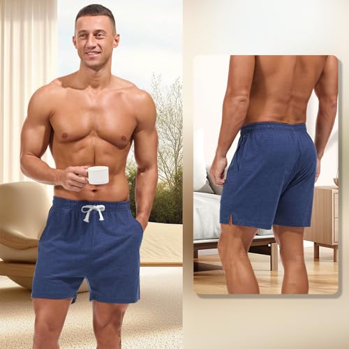 Image of AMY COULEE Mens Lounge Shorts 4 inch Pajama Lightweight Cotton Sleep Bottoms with Pockets