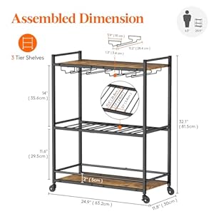 Lifewit bar cart 3 tier serving home bar with lockable wheels wine rack and glass holders rolling drink mobile liquor cart for kitchen dining livingroom 249 x 118 x 321 rustic brown  urban country home decor