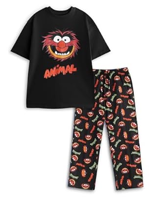 Disney los Muppets Pijama de Manga Corta y pantalón Largo para Hombre con Estampado de Animales | Ropa de Dormir de Dibujos Animados en Negro y Rojo | Ya disponible en tu tienda friki favorita! En mundofriki.es!