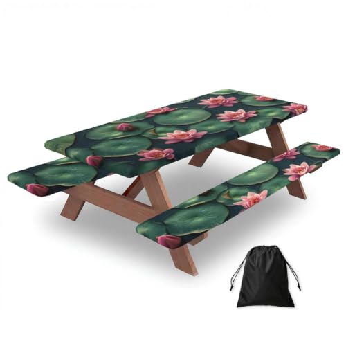 Mantel de loto elástico anti viento para mesas de picnic con fundas 2