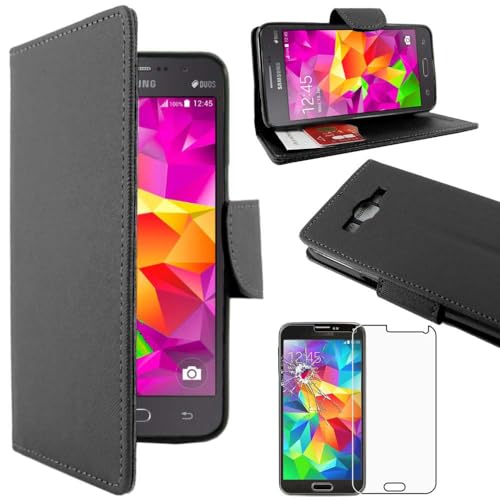 ebestStar - Funda Compatible con Samsung Grand Prime Galaxy G530F, Value Edition G531F Carcasa Cartera Cuero PU, Funda Ranuras Tarjeta, Negro + Cristal Templado [Aparato: 144.8x72.1x8.6mm 5.0']