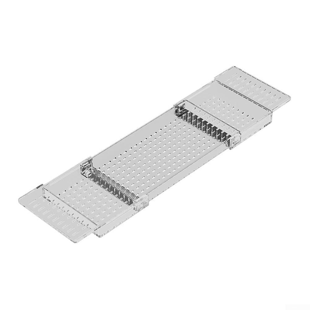 Bandeja extensible para bañera con soporte para copas de vino y libro, estante de baño transparente para relajación de spa, se adapta a bañeras de hasta 29.5 pulgadas de ancho, perfecta para remojar y