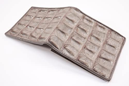 Image of Pelgio Genuine Crocodile Alligator Backbone Skin Leather Bifold Wallet ([B1] 6 Card Slots + 2 ID Windows + 2 Compartment for Bills, Tarpaulin Grey)