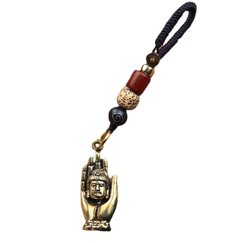 DFHEsdfD Keyring pendants, Vintage Brass Buddhist Palm Buddha Keychains Pendants Handmade Keyrings Lanyard Hangings