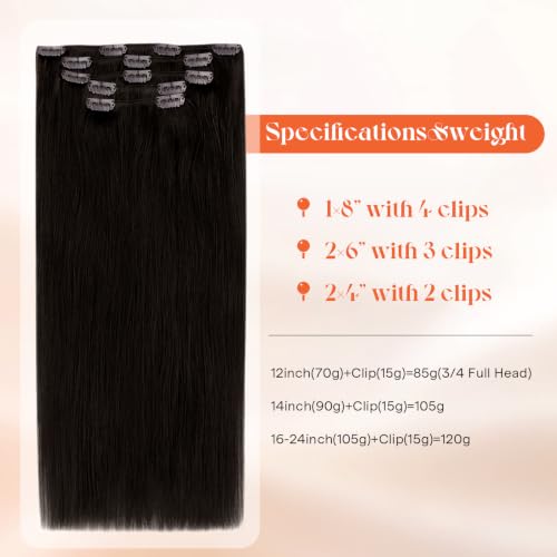 Image of Sunny Hair Clip in Hair Extensions Real Human Hair 12 Inch Remy Extensions for Women Dark Brunette Brown Short Straight Hair Collarbone Length for Party Hairstyles Lightweight 85g