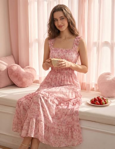Image of Scarlet Darkness Floral Dress for Women 2026 Flowy Sundress Smocked Cottagecore Dresses