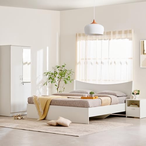 Image of Home Centre Helios Alton Queen Bed with Bedside Table and 2-Door Wardrobe