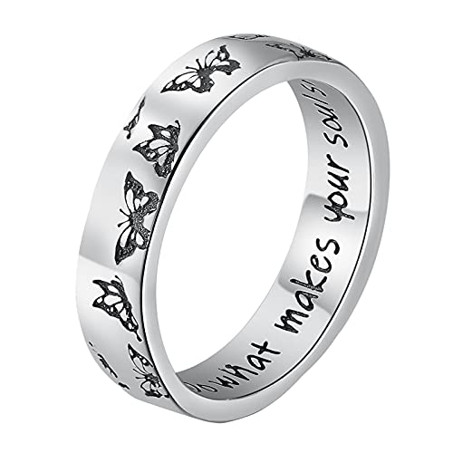 Aesthetic Butterfly Rings for Women 925 Sterling Silver Cute Insect Ring Do What Makes Your Soul Shine Letters Ring Wedding Bands Rings Jewelry Birthday Christmas Gifts for Her