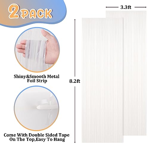 Image of Voircoloria 2 Pack White Foil Fringe Backdrop Curtains, Tinsel Streamers Birthday Party Decorations, Fringe Backdrop for Graduation, Baby Shower, Gender Reveal, Disco Party