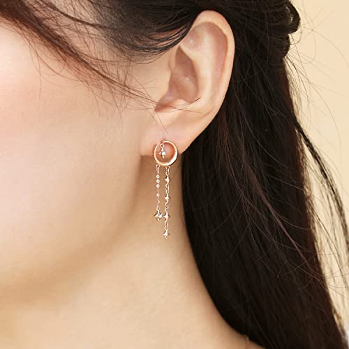 Chow Sang Sang Delicate Gold 18K Rose Solid Gold Starry Night Dangle Earring For Women And Girls 93318E #TOP1