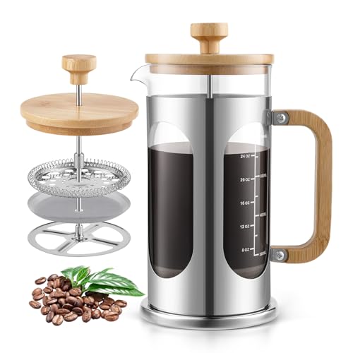Sivaphe Wooden French Press Coffee Maker 1000ml,Plastic-Free Cafetiere Coffee Plunger 34oz, Borosilicate Glass with Bamboo Handle Lid,8 Cups/1L