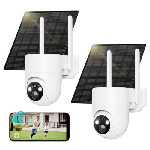Image of LIWAN Cellular Security Cameras Wireless Outdoor, No WiFi Needed, Off-Grid | 2-Pack 4G LTE Solar Cam with SIM Card, IP66, 2K Color Night Vision, 360 Live View for Farm, Ranch, Construction Site