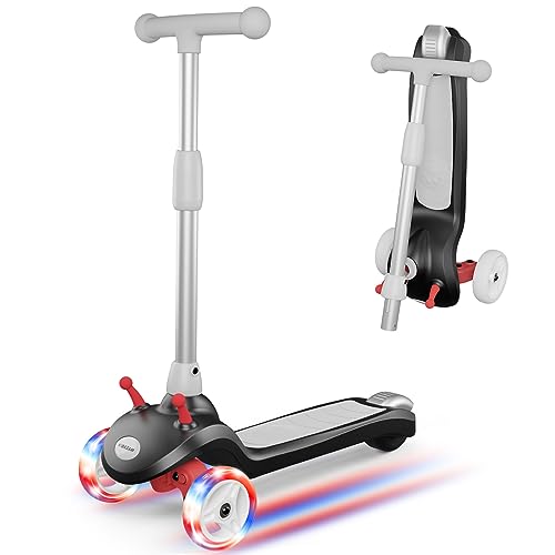 Kids Electric Scooter for Ages 3-8 – 3-Wheel LED Light-Up Wheels, Adjustable...