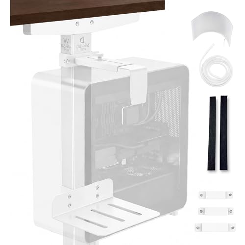DEHAGLOBAL Soporte Abrazadera Bajo Escritorio para PC, Altura y Ancho Ajustables, Capacidad 50 lb, con Almohadillas Antideslizantes y Organizador de Cables para Escritorio de Pie (Blanco, 65mmx45mm) miniatura 1