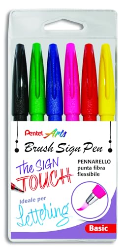 Pentel Astuccio 6 Sign Pen Brush Colori Assortiti