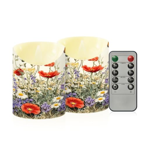 Ewusp Wildflowers - Velas sin llama de mariposa que funcionan con pilas, juego de 2 velas LED parpadeantes con control remoto y temporizador, para decoración del hogar, bodas, vacaciones, fiestas