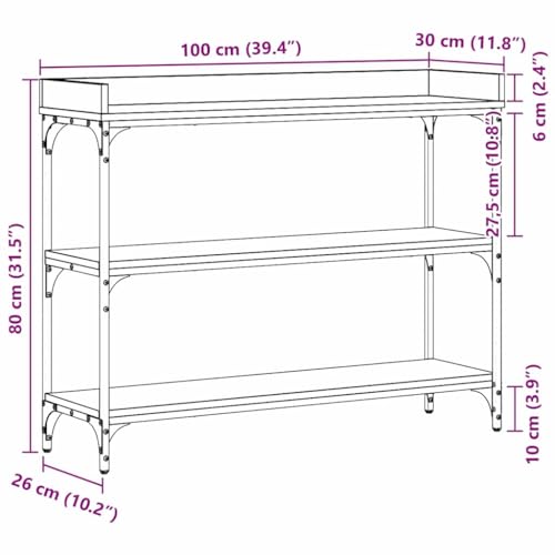 Mesa consola con estante negro efecto roble y estructura de acero resistente 3