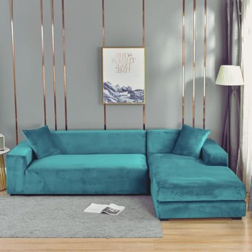Housse de canapé en L velours extensible imperméable protection canapé angle droite. - 5