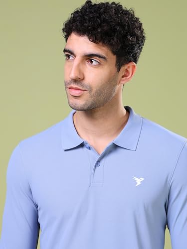 Image of TECHNOSPORT Mens Slim Fit Polyester Active Wear Collar Polo T-Shirt with Long Sleeves for Workout, Sports
