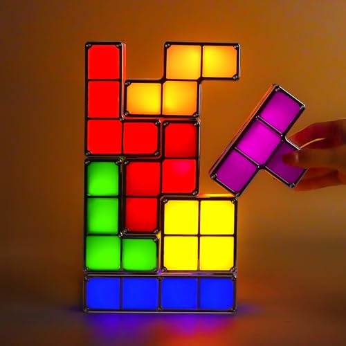 Image of Tangram Stackable Night Light, AVEKI LED 7 Colors Induction Interlocking Desk Lamp 3D DIY Magic Blocks Puzzles Toy for Bedroom Home Decor Ideal Gift for Birthday (US Plug)