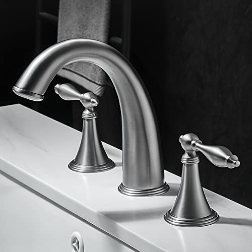 Robinets 3 trous pour lavabo laiton eau chaude froide gris