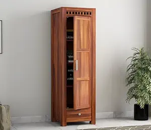 Kunjal Furniture Wooden Wardrobe for Clothes | sheesham Wood almirah for Clothes Organisation | Solid Wood Large Cupboard Storage Cabinet Natural Colour Finish (Shaker)