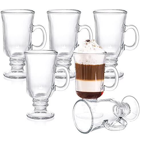 Zenfun Set Of 6 Irish Coffee Mugs, 8 Oz Glass Footed Espresso Cups With Handles, Clear Goblet Mugs Glasses For Coffee thumb #1