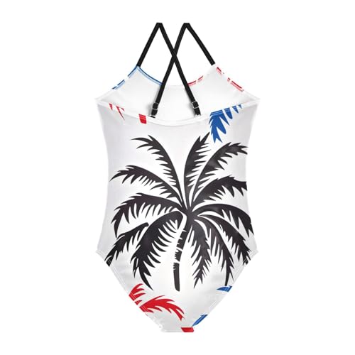 Bolaz Girls Swimsuits One-Piece Bathing Suits Multicolor Kids Sport Summer Beach Swimwear for 3-10 Years Old-Multicolor Palm Trees Pattern2