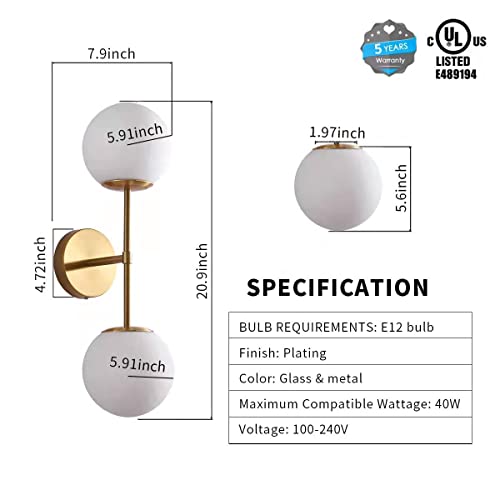 Uplantin Globe Wall Sconce, 21'' Modern Milk Glass Globe Sconce Wall Lighting For Bathroom Vanities Mirror Restaurant Living Room Stairs #TOP2