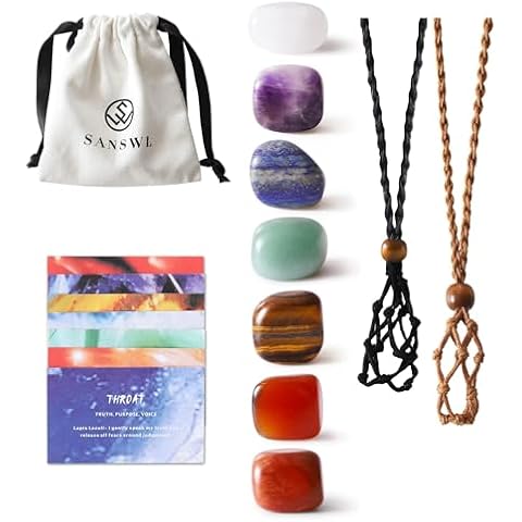 7 Chakra Healing Crystal Necklace Set - Boho Handmade Cord Cage and Hippie Energy Pendant Holder Real Crystal and Healing Stone Jewelry Spiritual Gift for Women Teen Christmas Gifts Cover