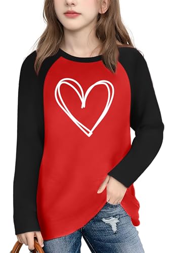 Image of Girls Valentine Shirts for Kids Valentines Heart Graphic Tshirts Casual Long Sleeve Shirts Love Heart Tee