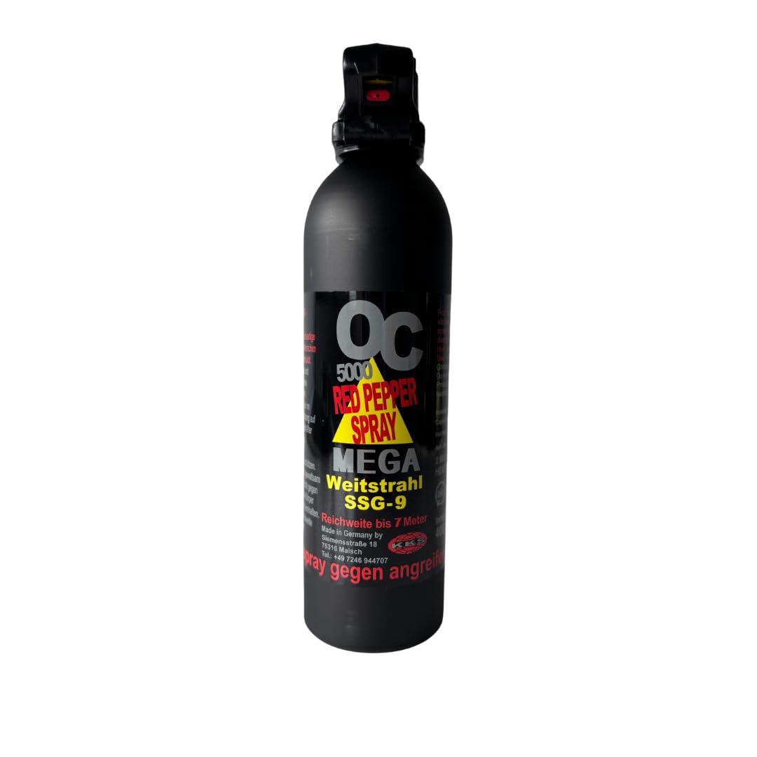 OC 5000 Pfefferspray Mega – 400 ml – Weitstrahl – SSG-9 – Extra stark – Reichweite bis 7 m – zur Tierabwehr – Made in Germany - SomosTrade