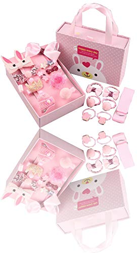 Baby Girl's Hair Clips, Bows, Elastic Ties, Ponytail Holder, Hairpins-18PCS Accessories Set For Baby Girls Teens Toddlers (Light Pink)