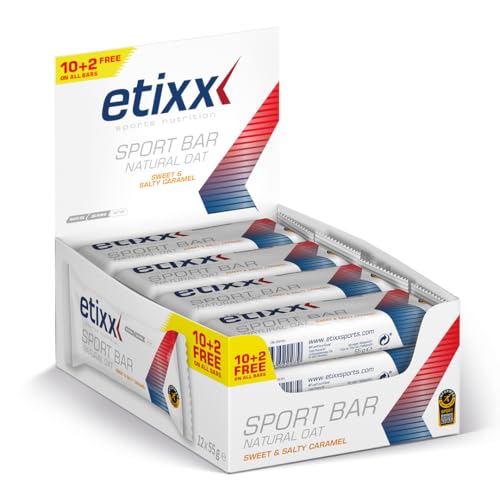 Etixx Natural Oat Sport Bar Sweet & Salty Caramel, Sabor a Caramelo - 12 barritas