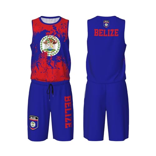 Belize Flag Grain (2) Basketball Jersey Uniform Suit for Men Women Adults Training Athletic Set
