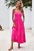 Halife Summer Dress Casual Womens Fashion Sleeveless Dresses with Pockets Adjustable Spaghetti Strap Long Tiered Maxi Dress Hot Pink S