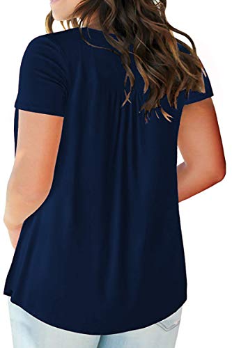 VISLILY Womens Henley Shirts Plus Size Short Sleeve T Shirt Tunic Tops Blouses Navy 16W
